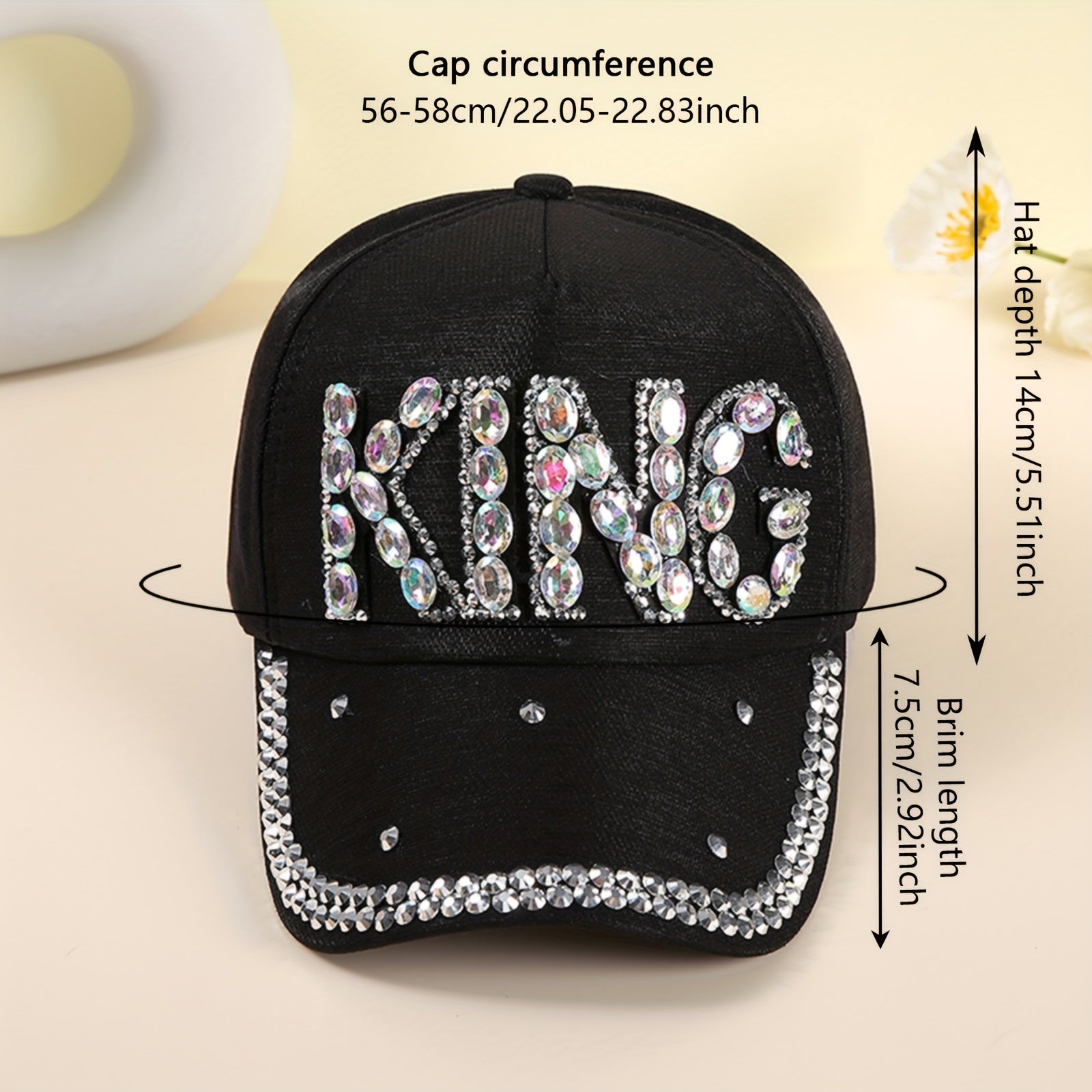 Rhinestone KING Patch Baseball Cap Casual Sun Hat