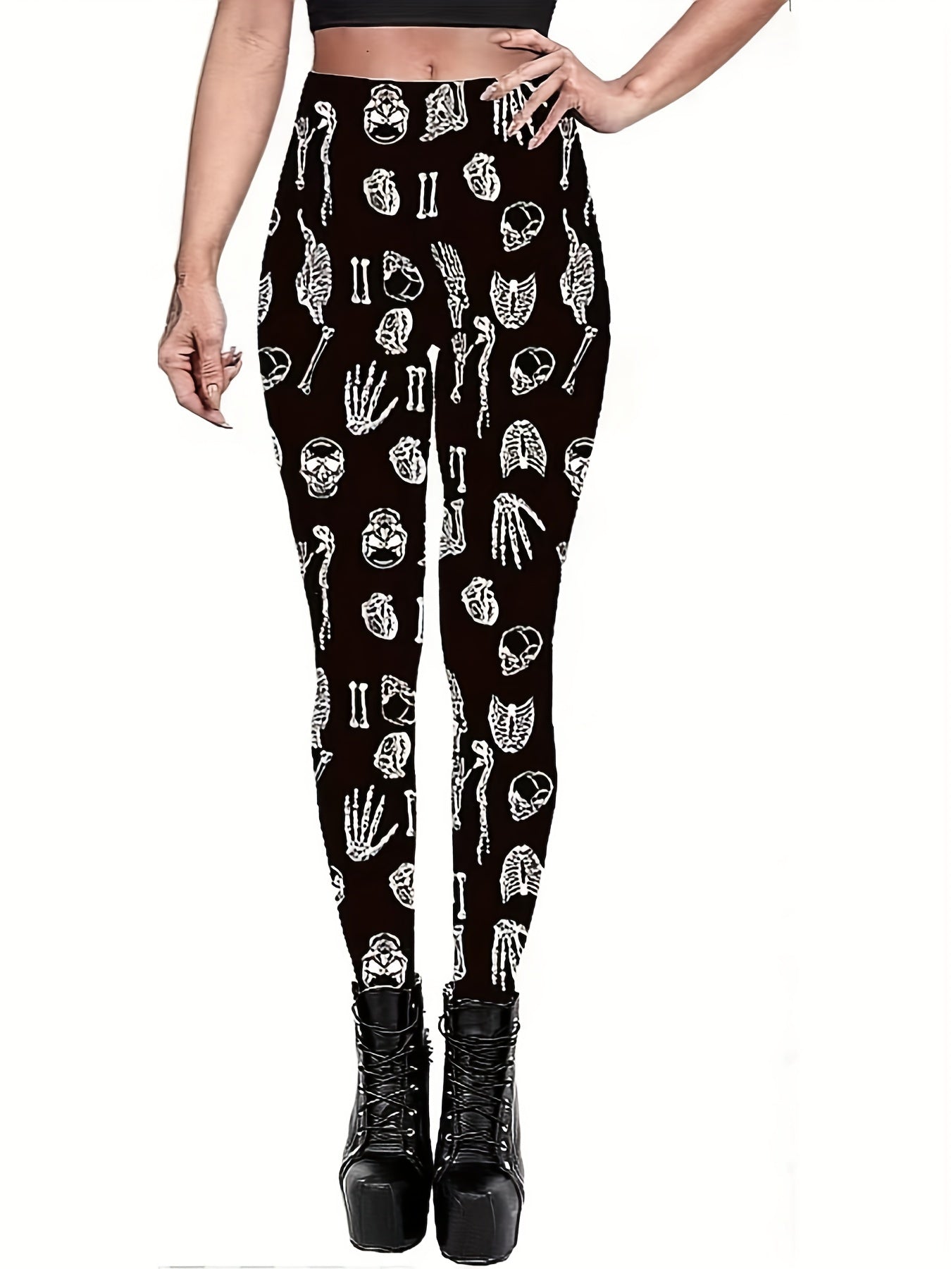 Halloween Sports Leggings Women's Plus Skull Print Yoga Pants