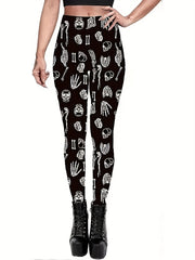 Halloween Sports Leggings Women's Plus Skull Print Yoga Pants