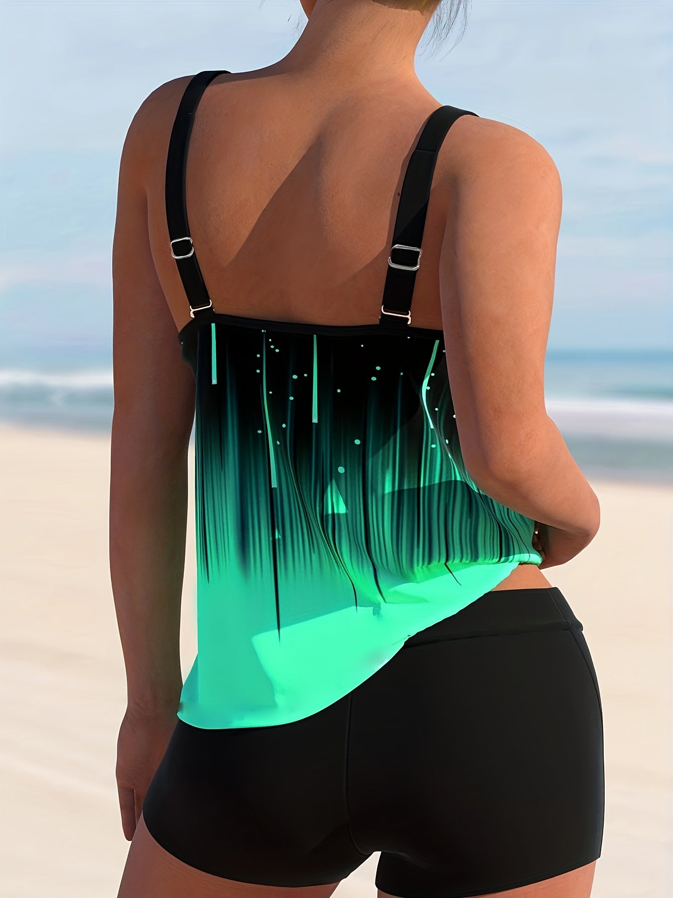 Modest Tankini Set Women's Plus Ombre Print Swimsuit 2 Piece Set