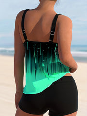 Modest Tankini Set Women's Plus Ombre Print Swimsuit 2 Piece Set