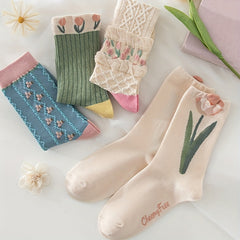 8 Pairs Floral Print Mid Tube Socks Women's Stockings