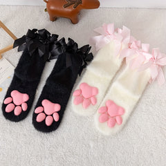 Cat Claw Print Socks Halloween Cosplay Fuzzy Warm Women's Stockings