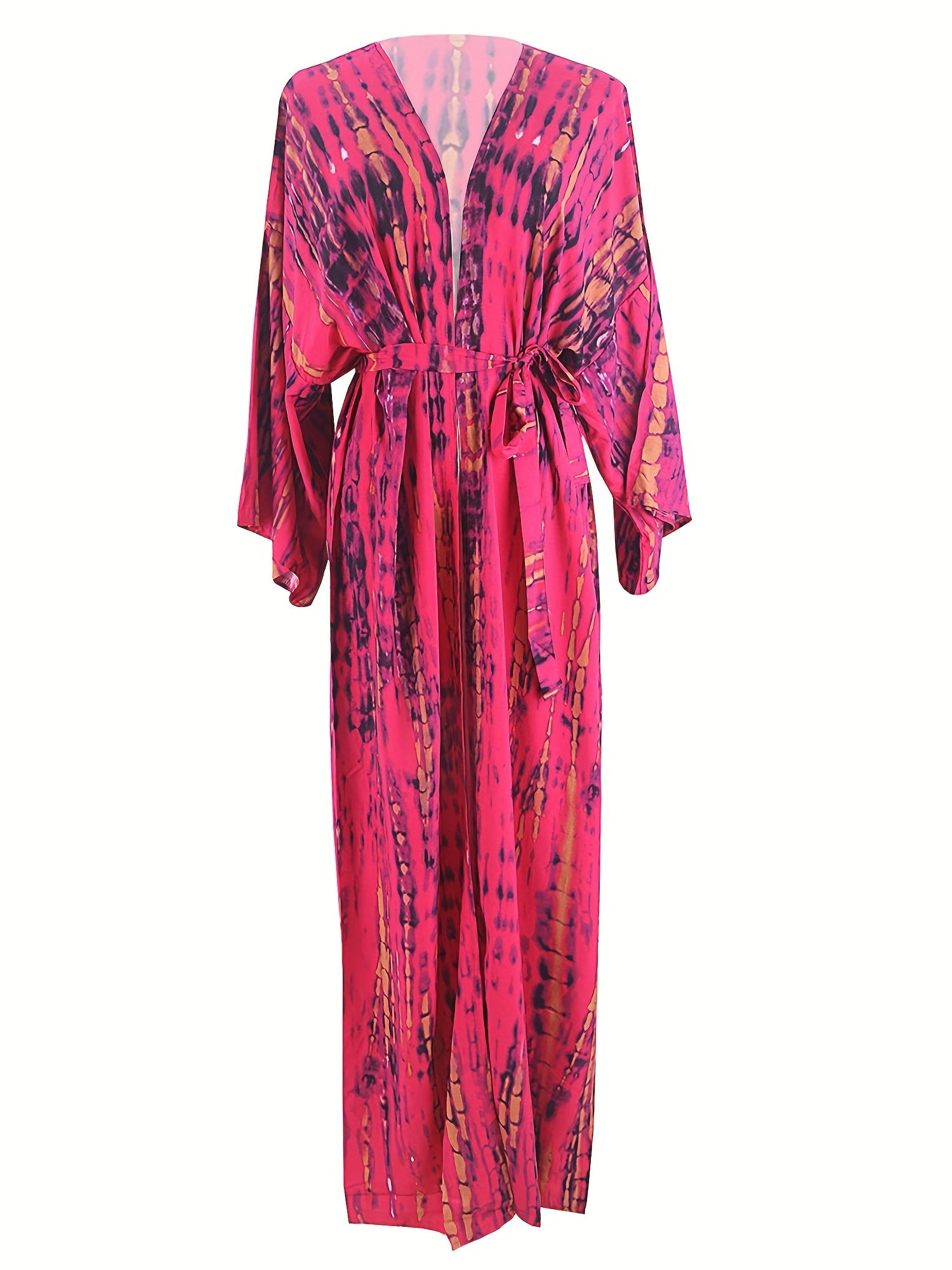 Tie Dye Striped Long Sleeve Kimono with Belt