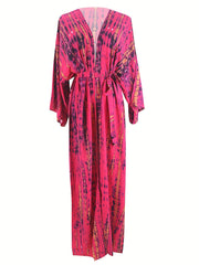Tie Dye Striped Long Sleeve Kimono with Belt