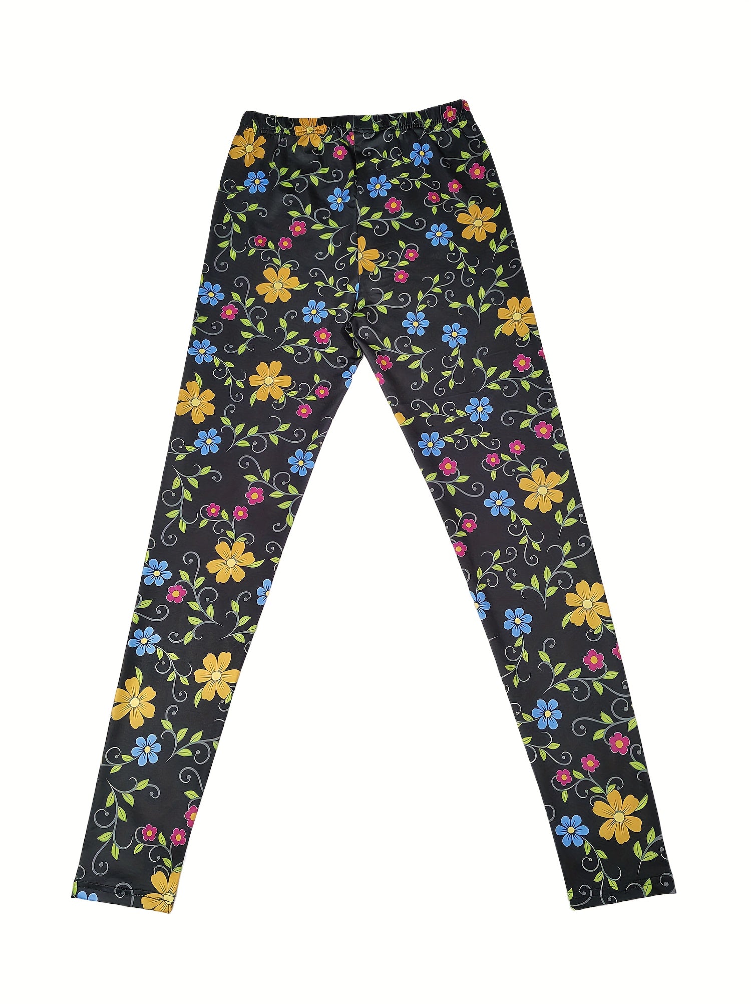 Floral Print Skinny Leggings Elastic Waist Stretchy Leggings