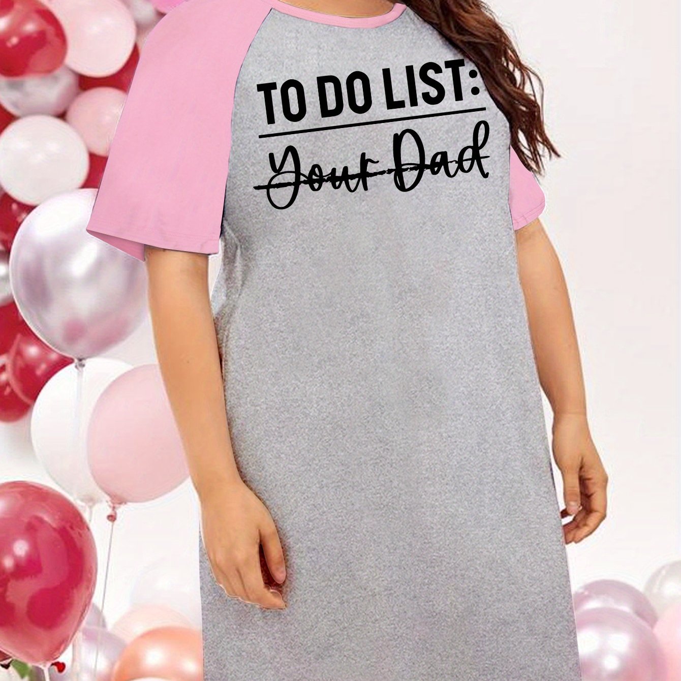Casual Nightdress Women's Plus Letter Graphic Raglan Short Sleeve