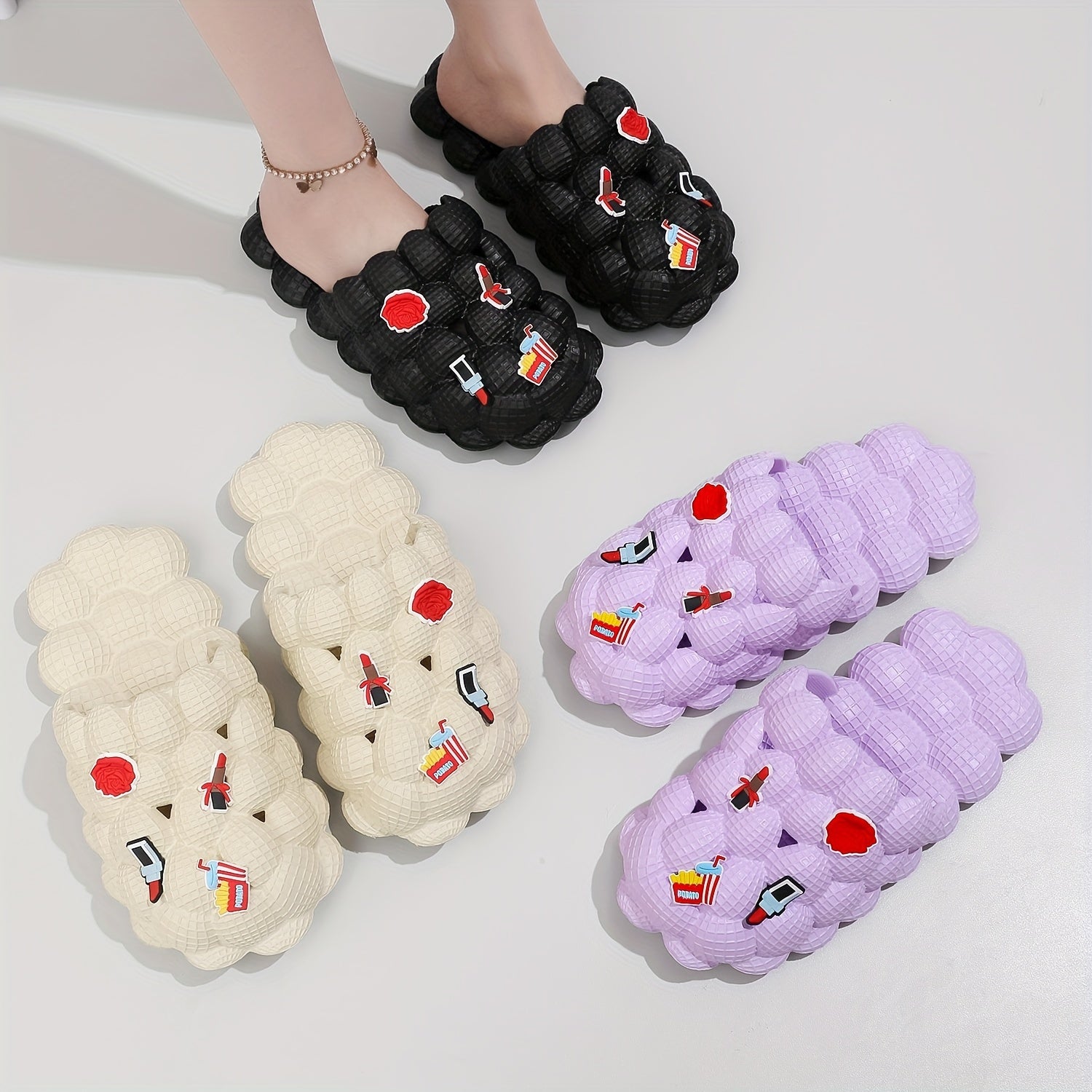 Girls' Cartoon Charm Lychee Slippers Non Slip Lightweight Indoor Shower Pool