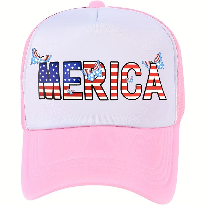 MERICA Flag Trucker Hat Butterfly Print Mesh Breathable Baseball Cap