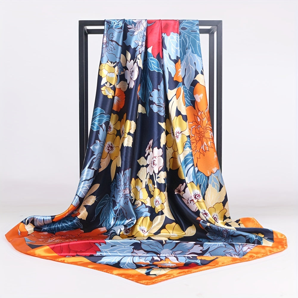 Silk Satin Square Scarf Printed Sunscreen Shawl Wrap Long Scarf