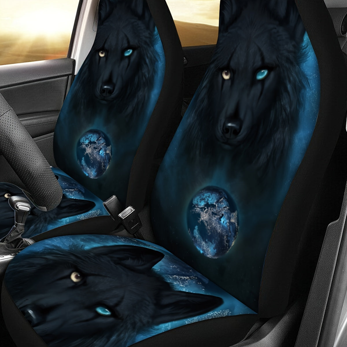 1pc Strange Eyed Wolf Print Car Seat Cover