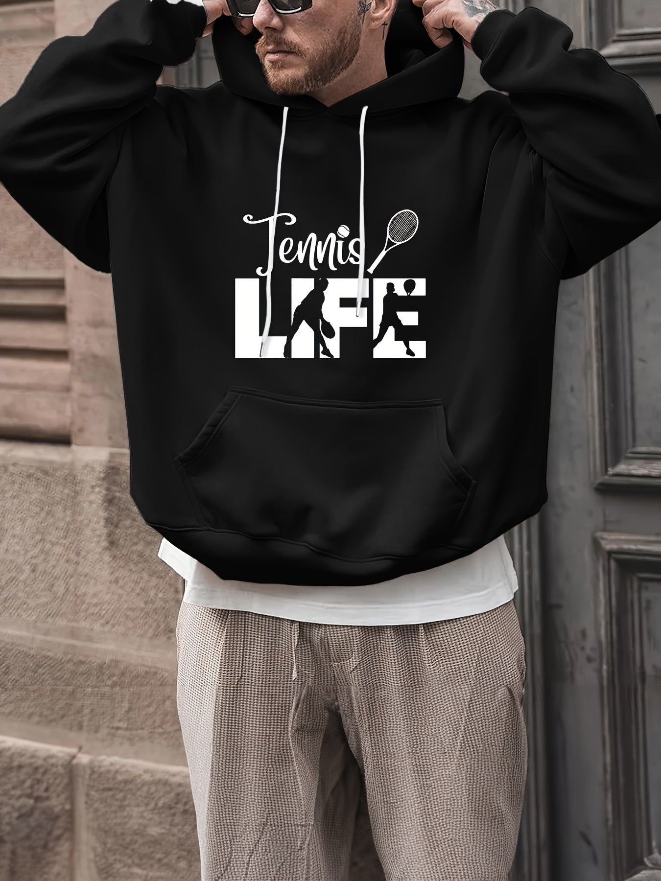 TENNIS LIFE Men's Graphic Print Hoodie Comfy Hooded Pullover