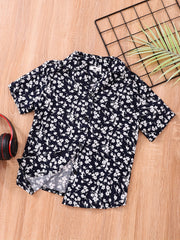 Floral Graphic Print Boys Top Short Sleeve Lapel Shirt Summer Clothes