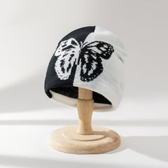 Jacquard Butterfly Beanie Cap Casual Warm Lightweight Skull Hat For Women