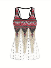 Feather Print Tank Top & Harem Pants Sports Set