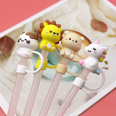 8pcs Silicone Straw Tips Cover Reusable Dust Seal Straw Cover - Cartoon Design