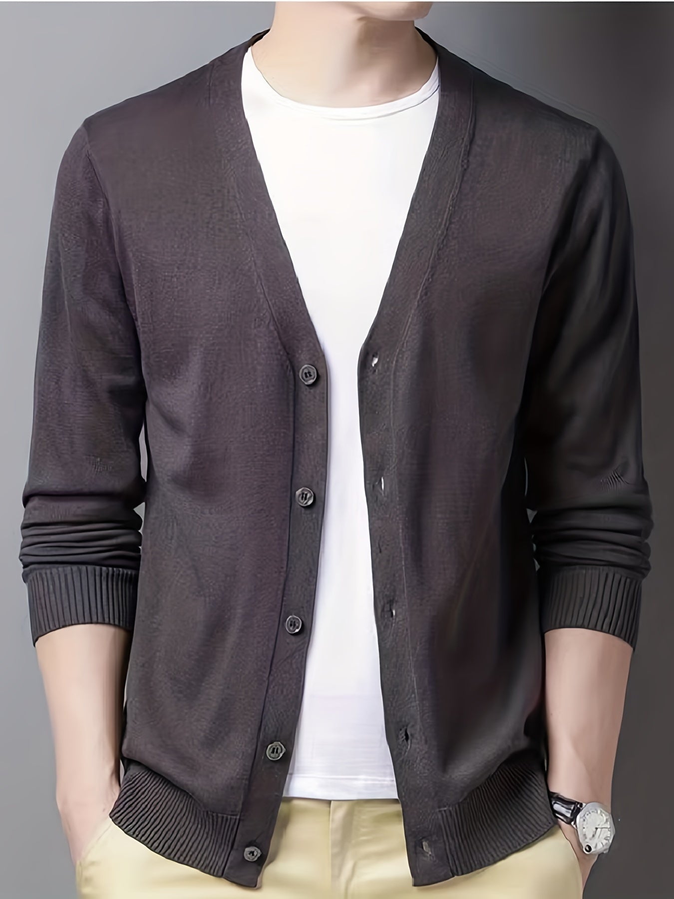 Men's V-Neck Casual Cardigan Sweater for Spring Autumn