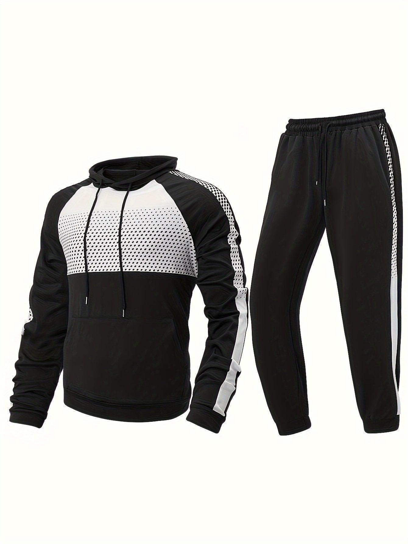 Men's Block Casual Hoodie & Drawstring Sweatpants Set