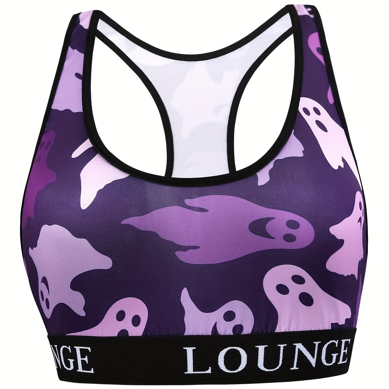 Halloween Sports Bra Ghost Print Stretch Bralette
