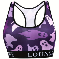 Halloween Sports Bra Ghost Print Stretch Bralette