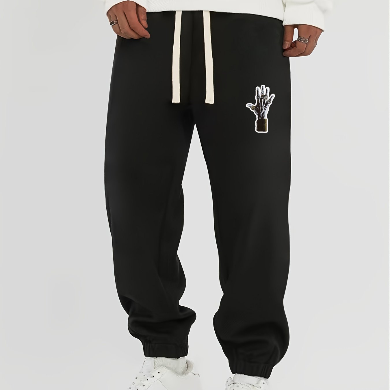 Hand Print Men's Drawstring Pocket Sweatpants Loose Casual Jogger Pants