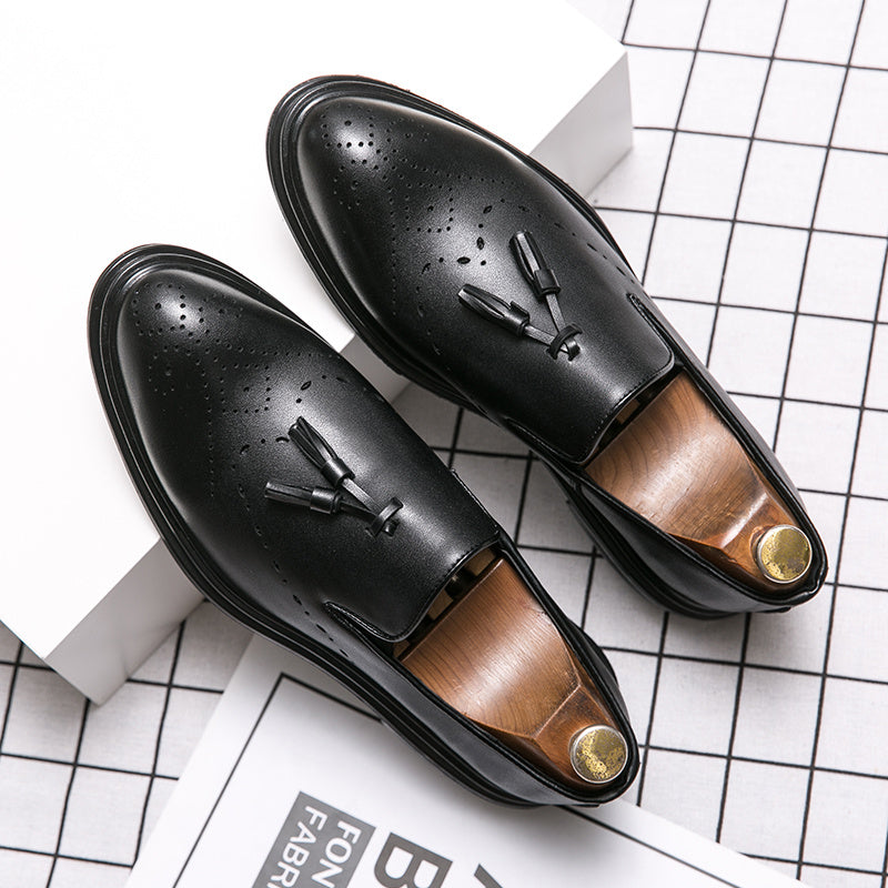 Men's Pointed Toe Brogue Faux Leather Tassel Dress Shoes