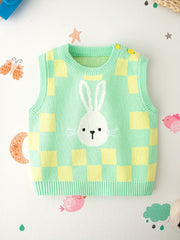 Rabbit Pattern Plaid Print Sweater Tank Top