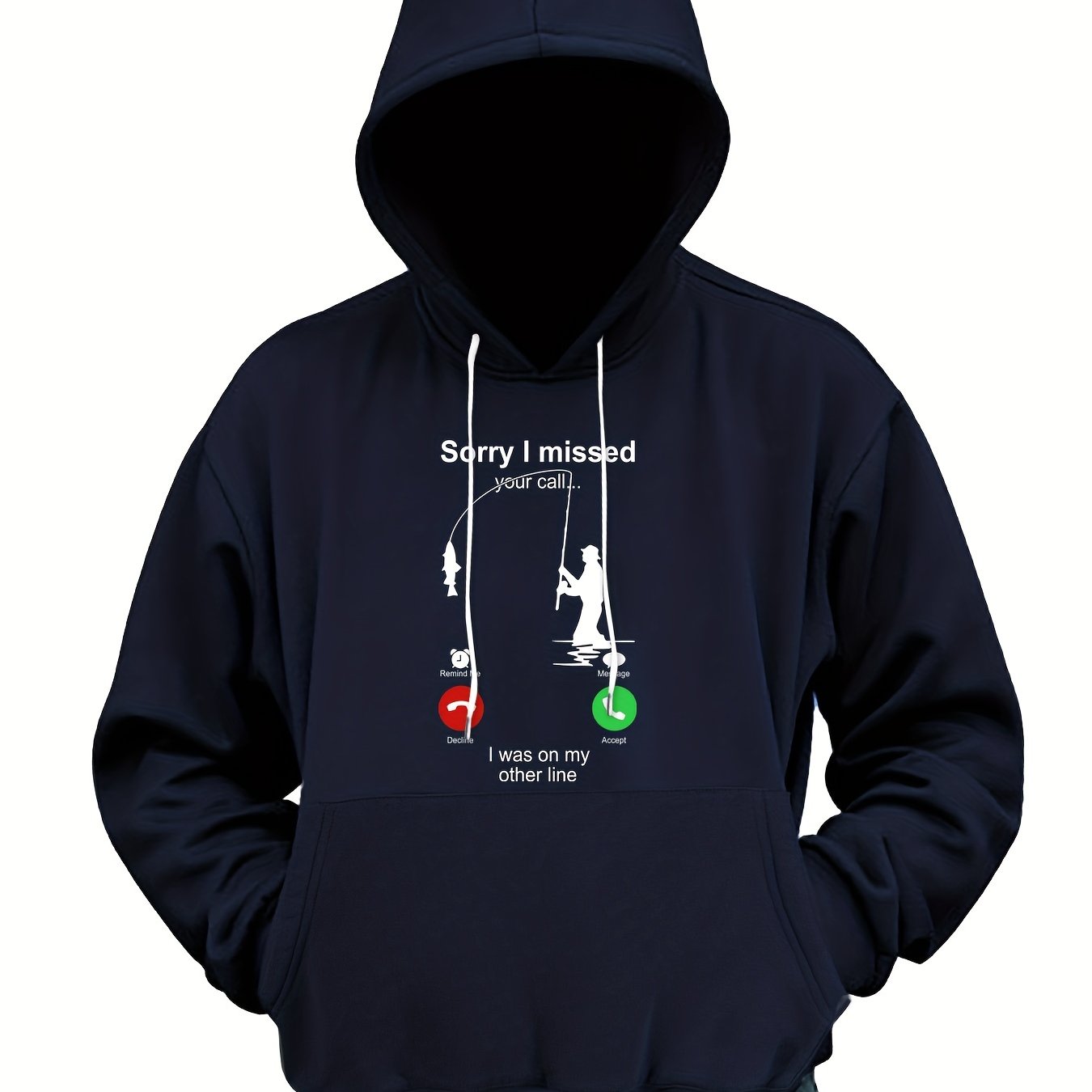 Men's Fishing Print Hoodie Stretch Hooded Sweatshirt Pullover Top