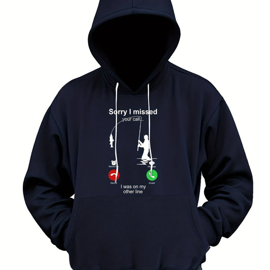 Men's Fishing Print Hoodie Stretch Hooded Sweatshirt Pullover Top