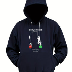 Men's Fishing Print Hoodie Stretch Hooded Sweatshirt Pullover Top