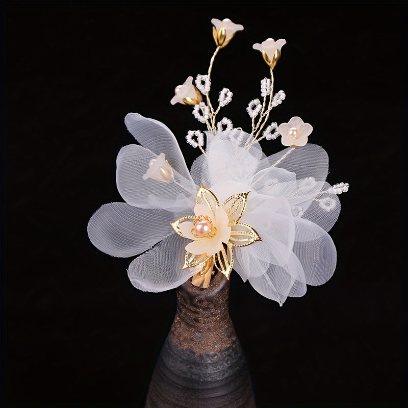 Faux Pearl Hair Clip Floral Bridal Duck Billed Clip Headgear Jewelry