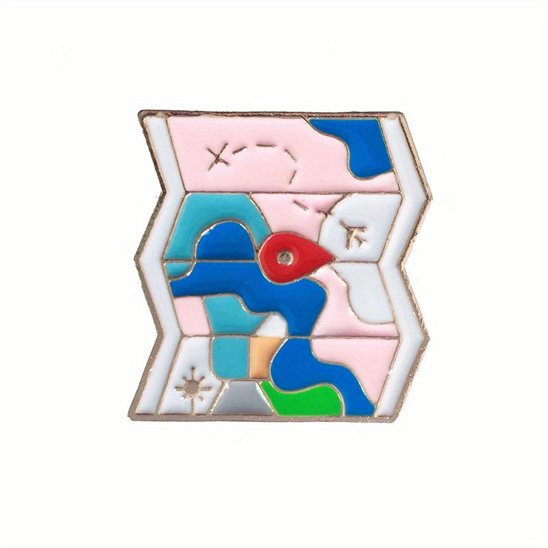 Cartoon Airport Destination Map Enamel Brooch