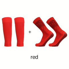 2 pairs Sports Non-slip Football Socks & Calf Sleeves Set