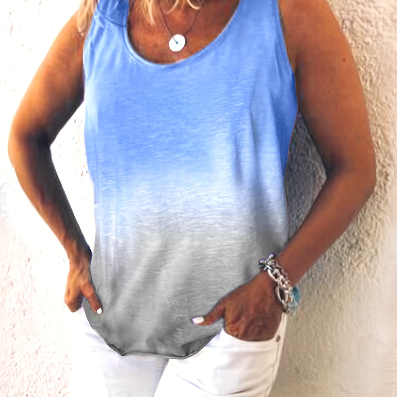 Rainbow Ombre Round Neck Tank Top Women's Clothing
