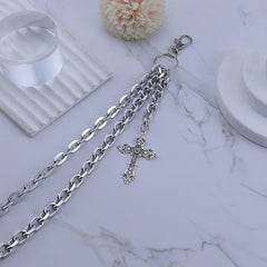 Punk Layered Pants Chain Silvery Heart Cross Rivet Tassel Wallet Chains