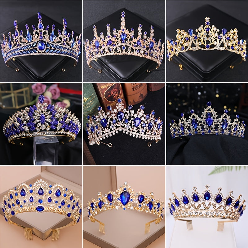 Rhinestone Crown Tiara Queen Style Headband for Prom Birthday Party