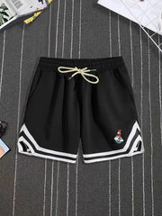 Cartoon Lighthouse Pattern Active Shorts With Pockets Men's Casual Stretch Waist