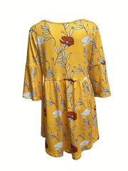 Plus Size Casual Dress Women's Plus Floral Print Round Neck Half Sleeve