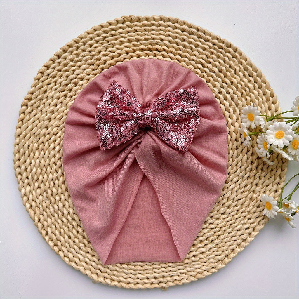 Soft Elastic Baby Sequin Bow Hat For Boys And Girls