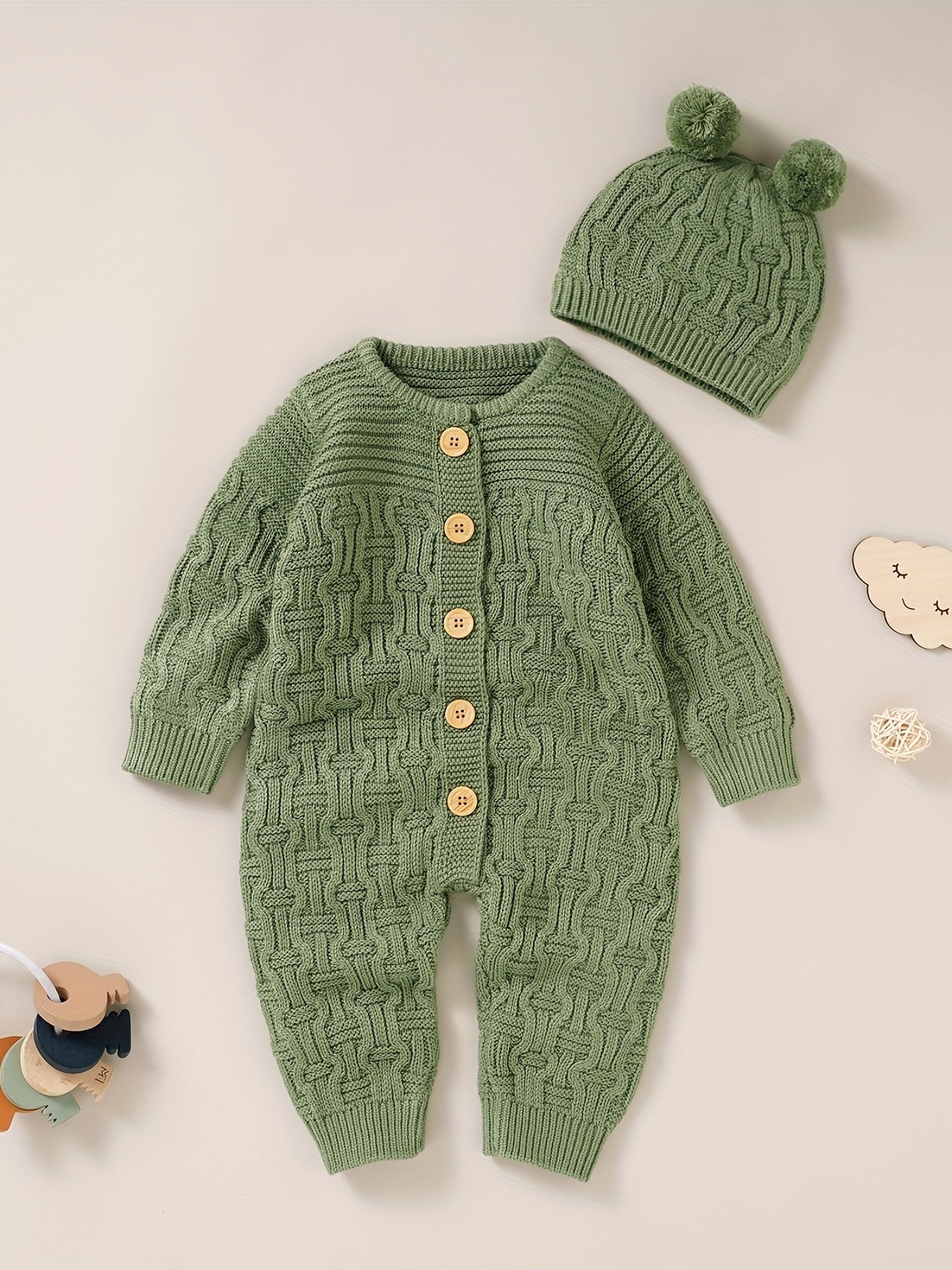 Newborn Knitted Sweater Jumpsuit Hat Set