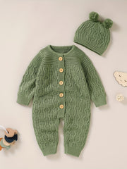Newborn Knitted Sweater Jumpsuit Hat Set