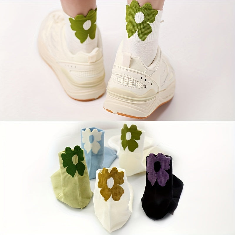 5 Pairs Floral Print Socks Women's Mid Tube Stockings