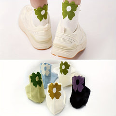 5 Pairs Floral Print Socks Women's Mid Tube Stockings