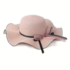 Wide Brim Sun Hat with Floppy Ruffles French Style Straw Hat for Women