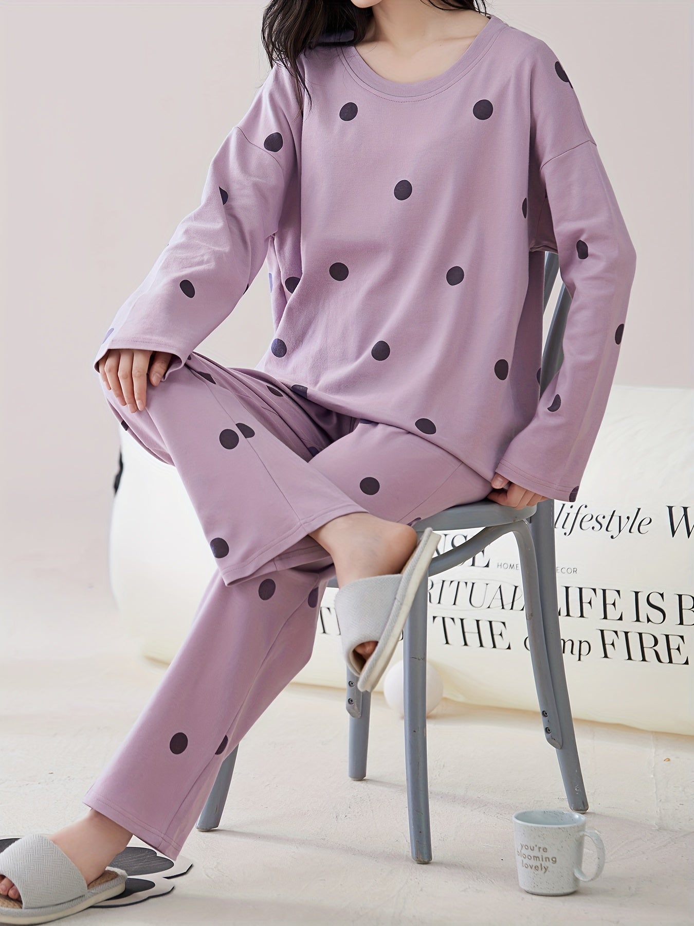 Polka Dot Pajama Set Long Sleeve Top & Pants
