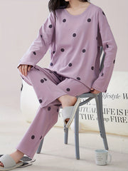 Polka Dot Pajama Set Long Sleeve Top & Pants