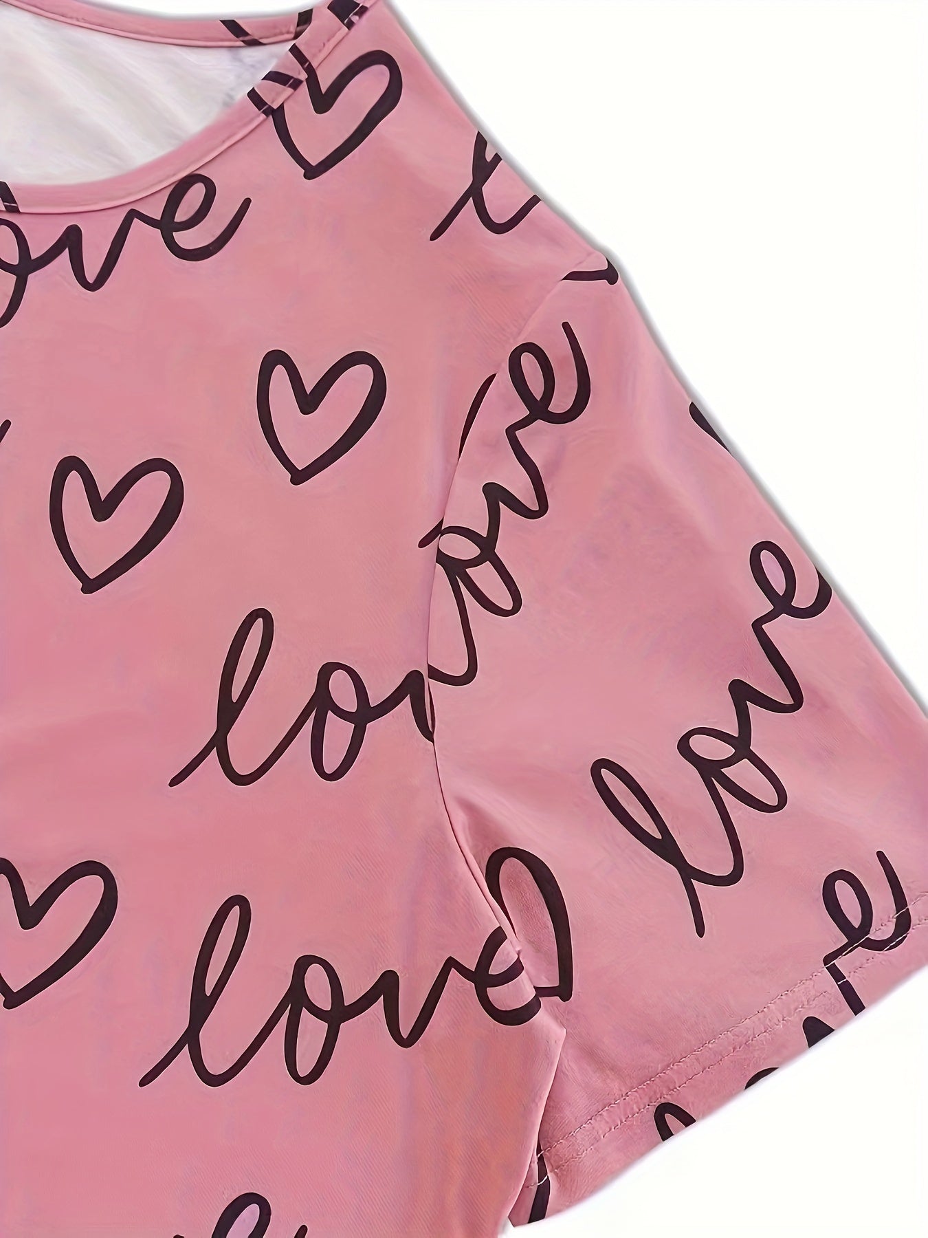 Pajama Set Women's Heart & Letter Print Tee & Pants 2 Piece