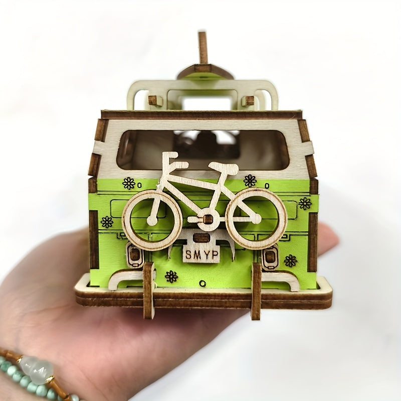 Dopamine Colored Mini Camping Car 3D Puzzle Wooden Enthusiast Holiday Ornament