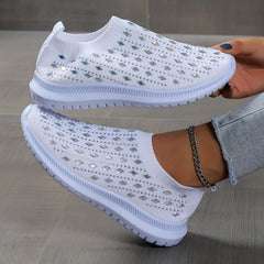 Women's Rhinestone Slip-On Sneakers Platform Shoes