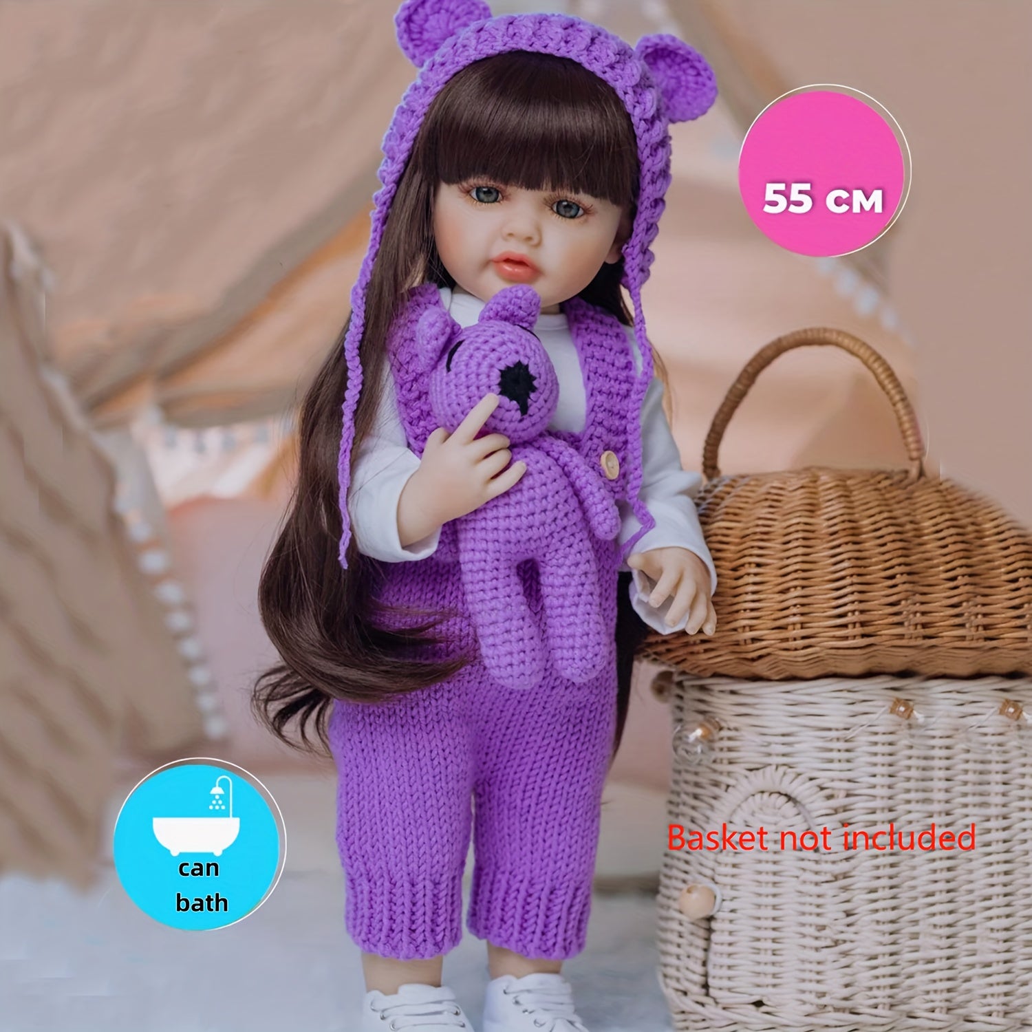 BZDOLL 22in Reborn Baby Girl Doll Lifelike Princess Toddler Art Toy Purple